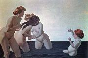 three women and a young girl playing in the water Felix  Vallotton